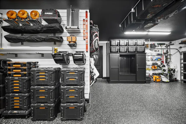 Frequently used tools remain visible on white slatwall.